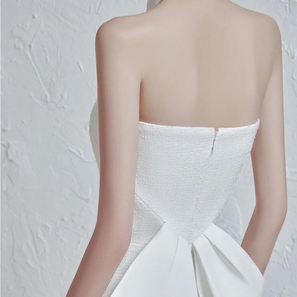 Raffiné Designer White Strapless Tweed Midi Dress - Picture 5 of 7